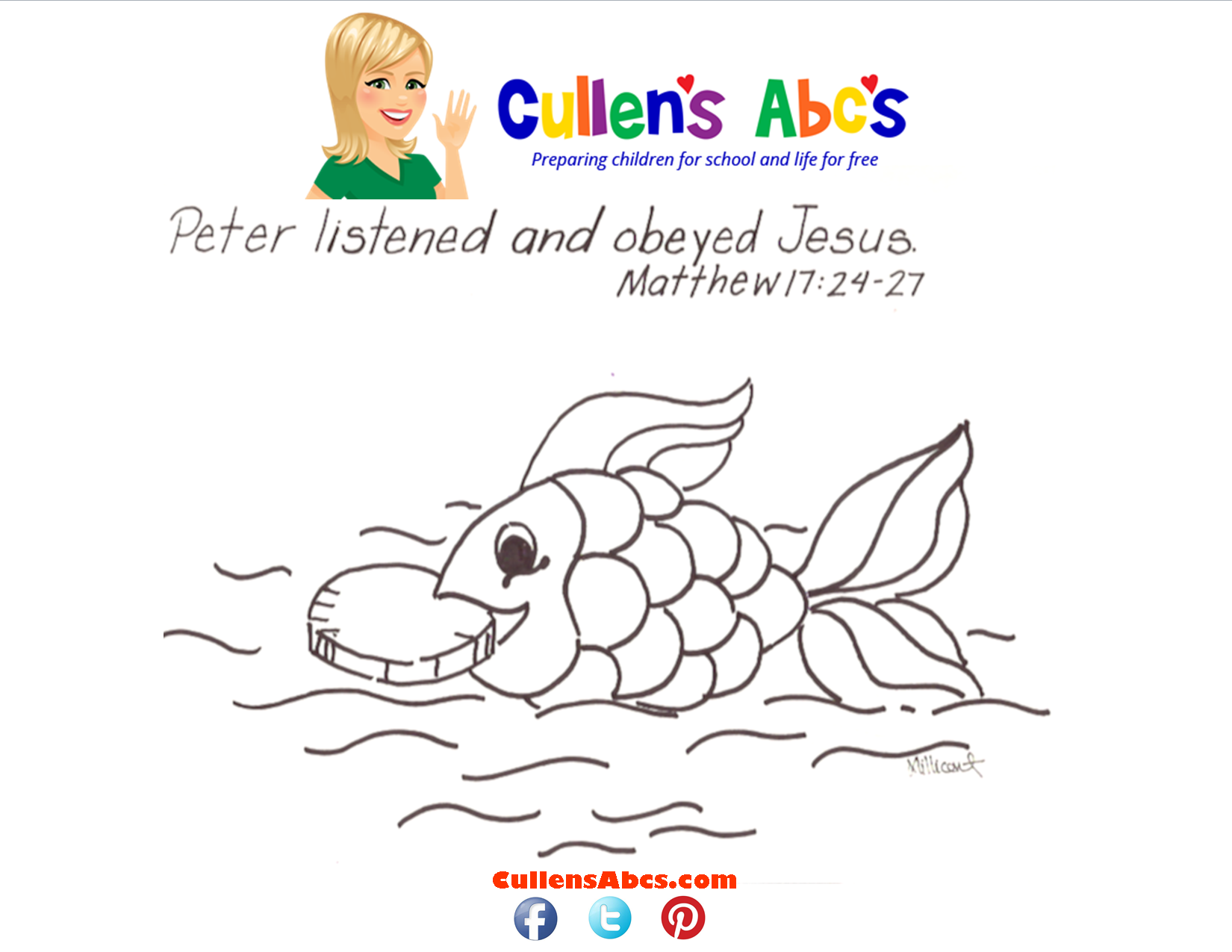 Bible Key Point Coloring Page Money In A Fish Free Children S Videos Activities
