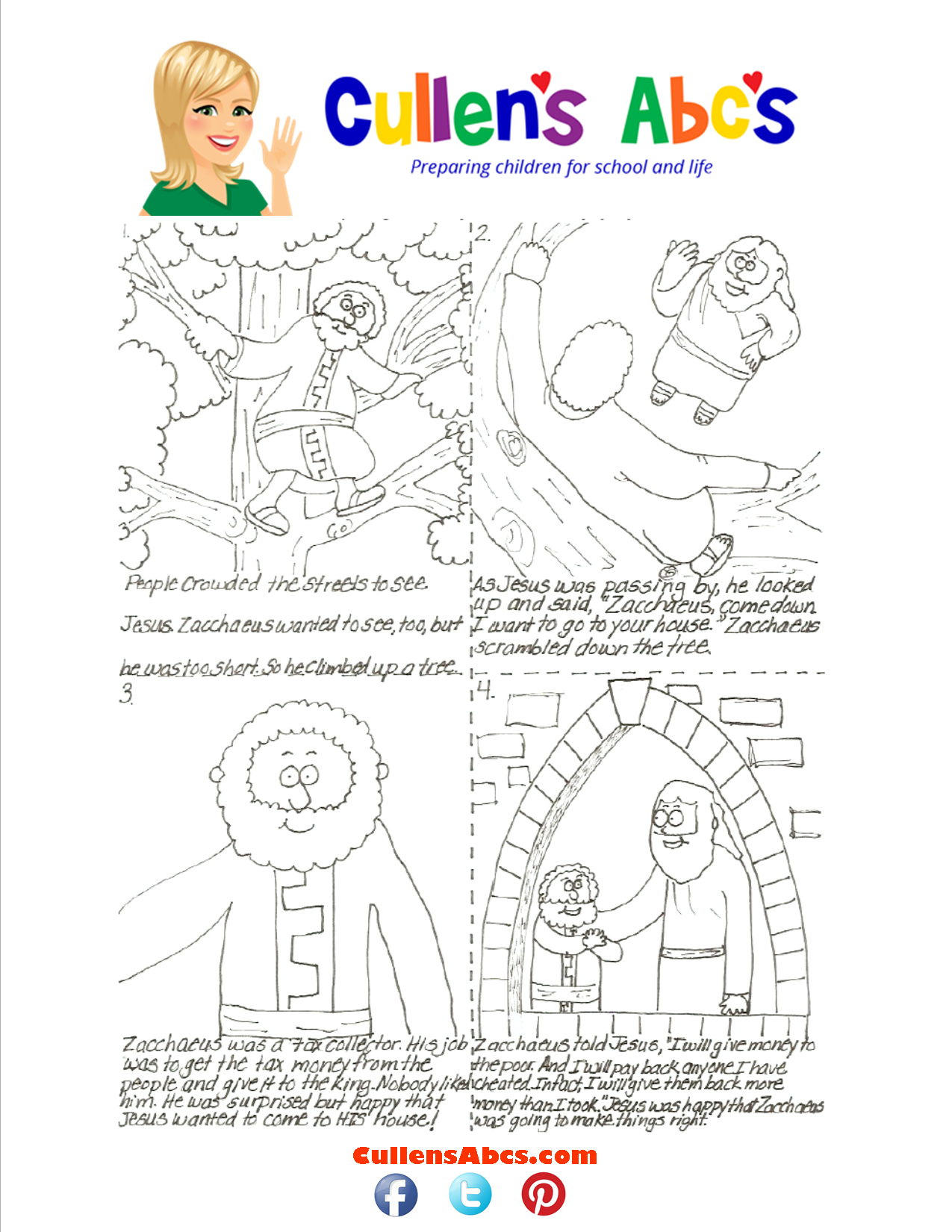 Bible Key Point Coloring Page Zacchaeus Sequencing