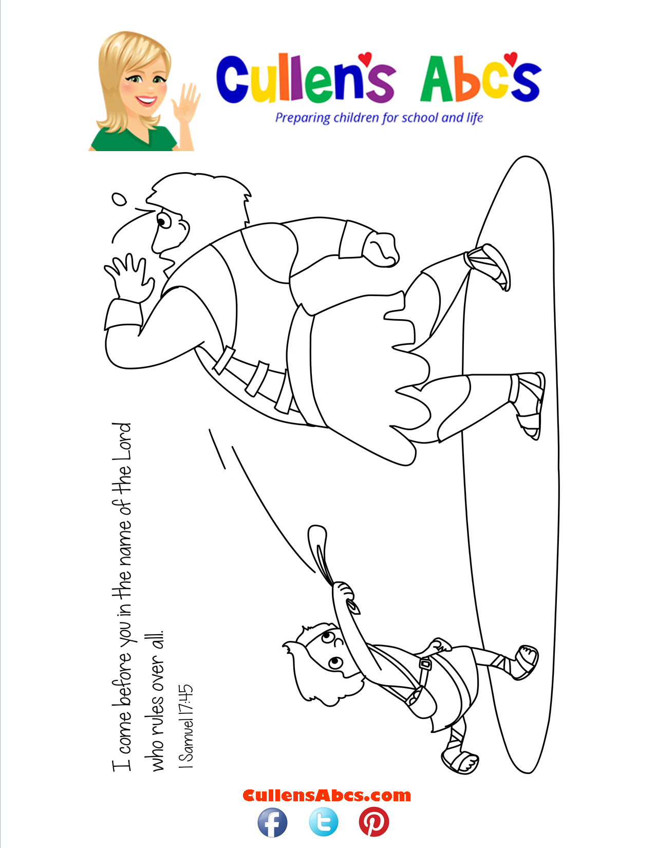 Bible Memory Verse Coloring Page | David and Goliath | Free Children's