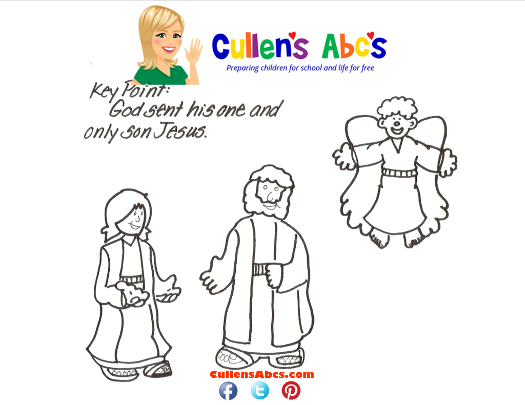 thumbnail of Bible Key Point Coloring Page – Angels Telling the Good News