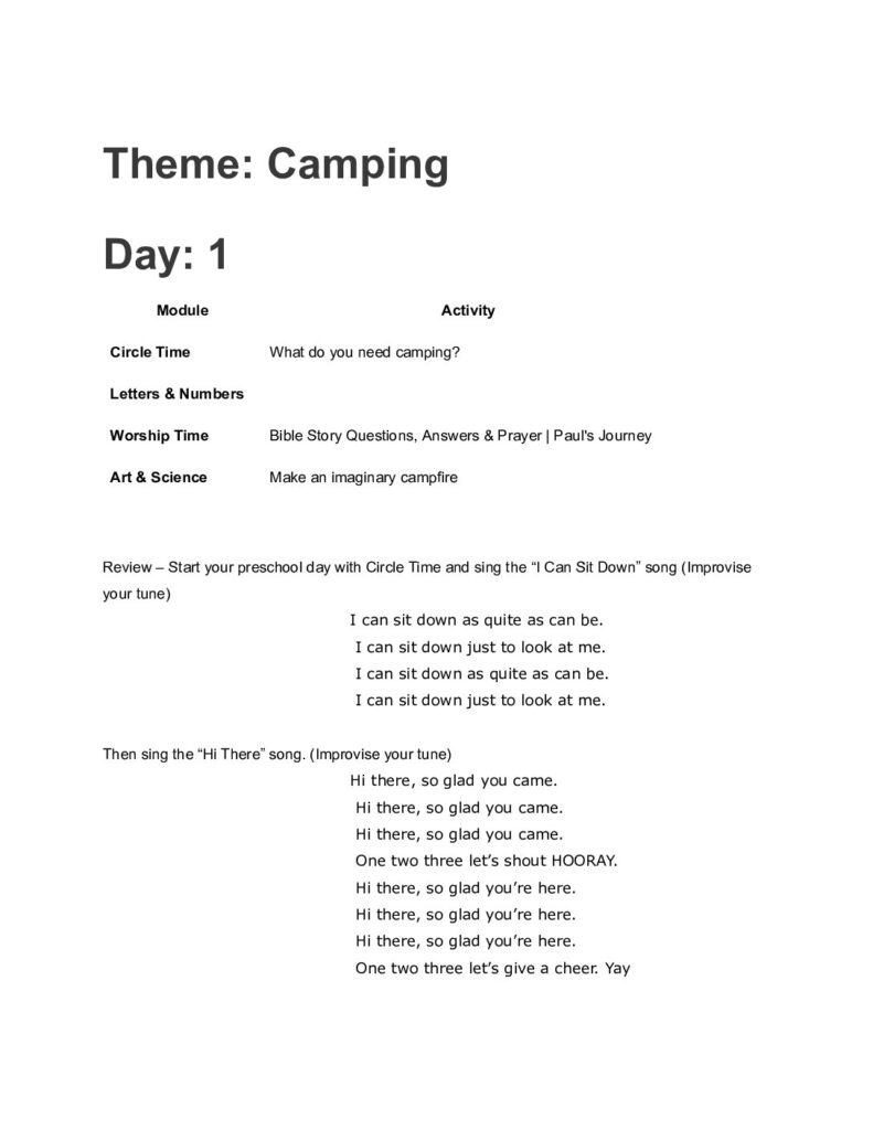 thumbnail of Camping – Lesson Plan