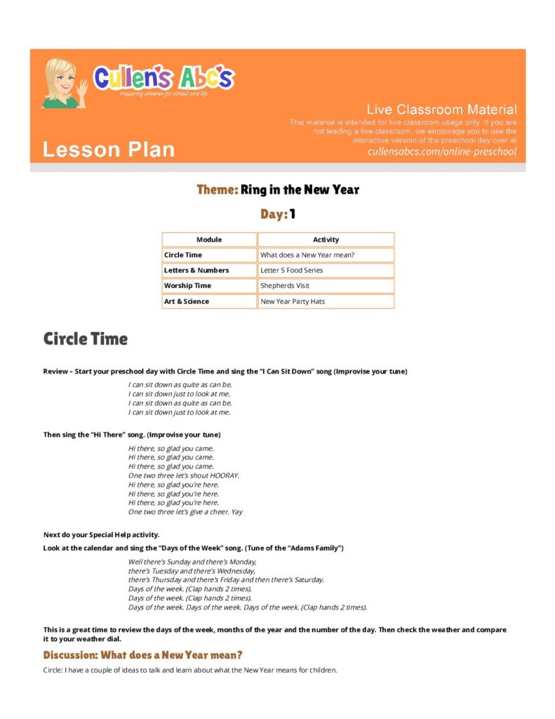 thumbnail of Ring In The New Year. Cullensabcs Lesson Planpdf