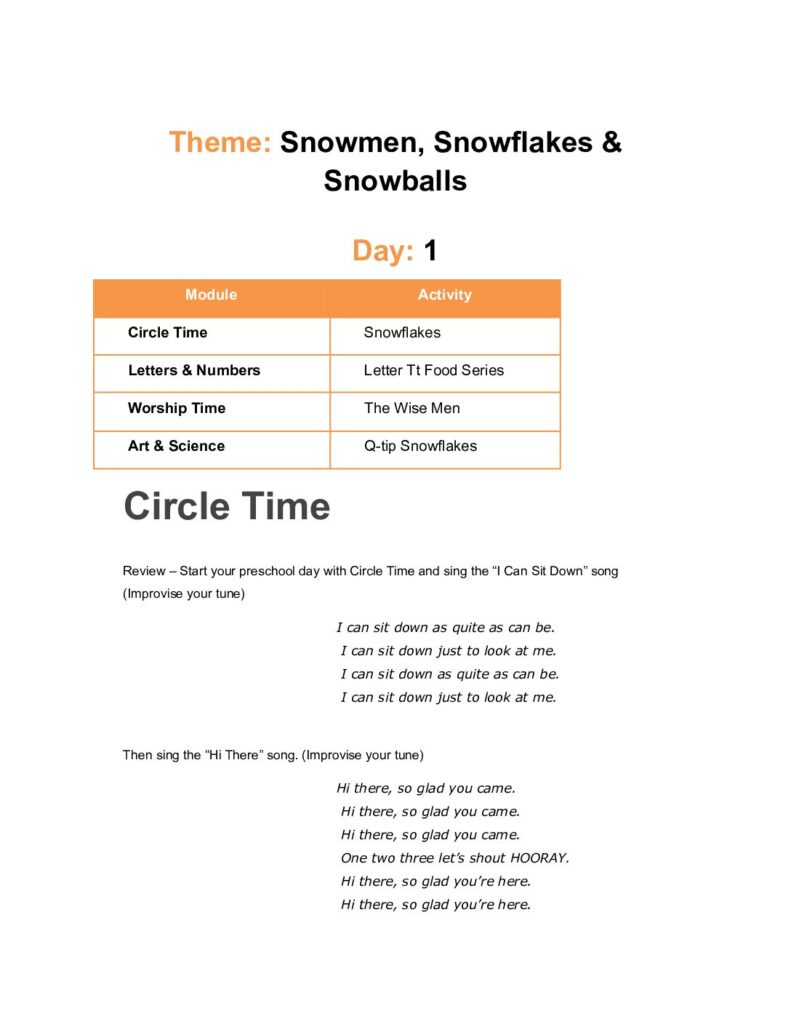 thumbnail of Snowmen, Snowflakes & Snowballs – Lesson Plan